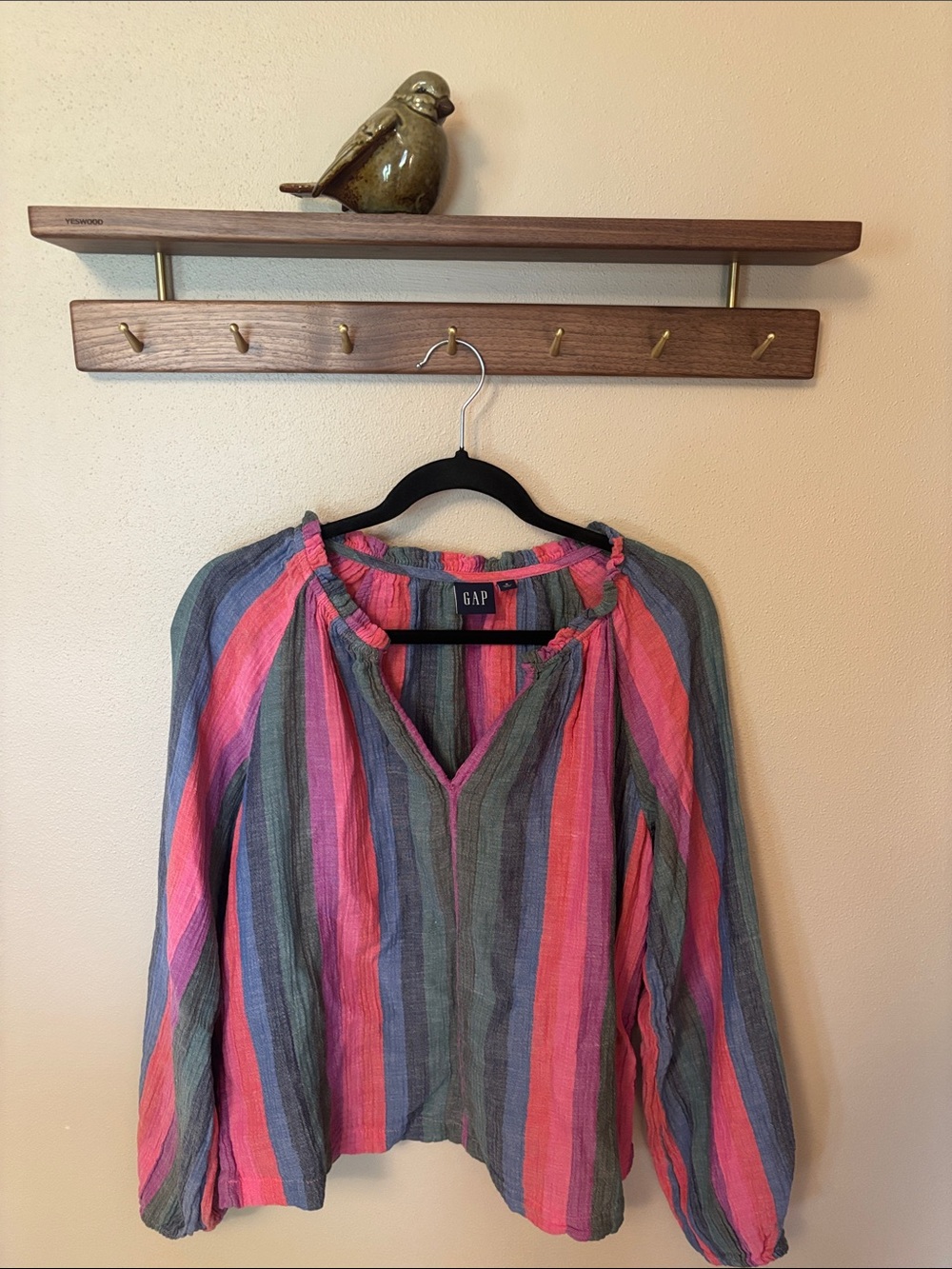 GAP Women’s Pink, Green & Blue Striped Peasant Blouse